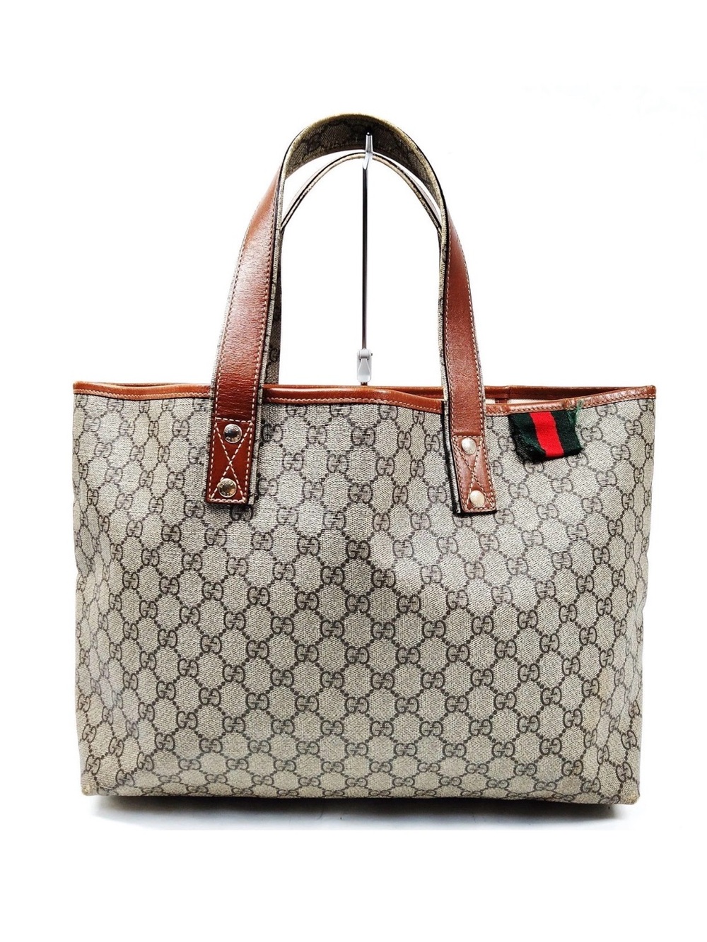 Authentic Gucci GG Supreme Monogram Web Loop Tote Bag Sherry Line 211134